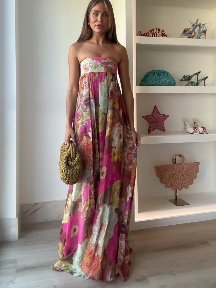 Rebecca | Wedding Guest Maxi Dress Strapless Floral