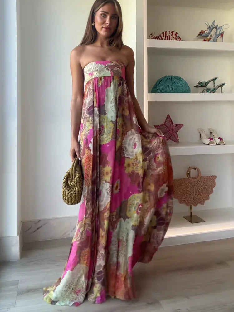 Rebecca | Wedding Guest Maxi Dress Strapless Floral